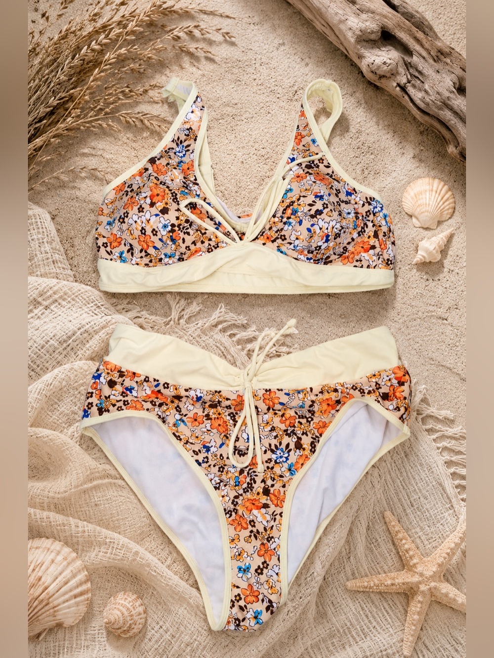 Floral Yellow Two-Piece Bikini Set - Women Intimates & Sleepwear